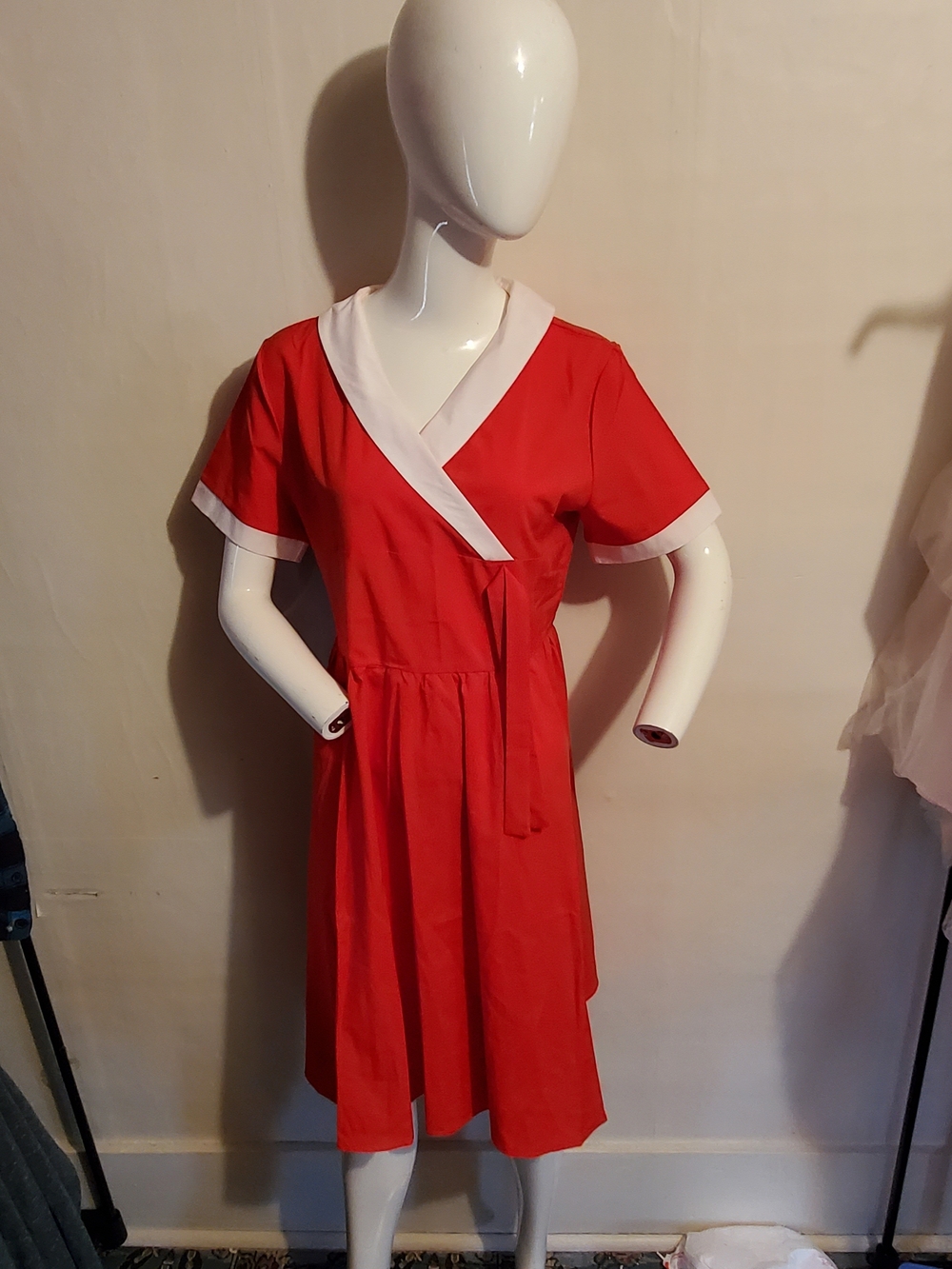 Kids Red Wrap Dress with White Trim